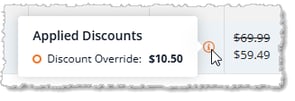 Image showing the info popup for discount overrides for an item in the New Sale page of the eTailPet system.