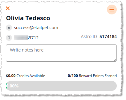 Image showing the Customer area of the New Sale page with a customer loaded in the eTailPet system.