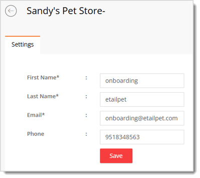 Image showing the Edit Profile page of the About User tab in the Settings of the eTailPet system.