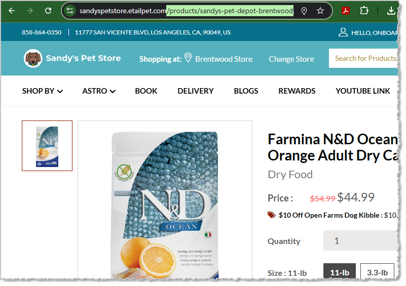Image showing how to capture the relative URL for a product web page.