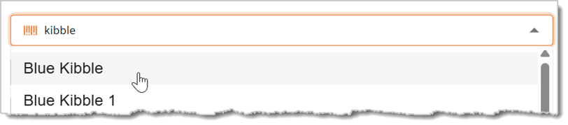 Image showing a matching result for the term "Kibble" from the Search bar.
