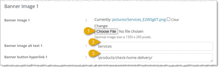 Image showing how to configure the Banner Image areas of the advanced Shop Now configuration page in the eTailPet system.