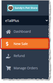 Image showing the New Sale item in the eTailPet system's main menu.