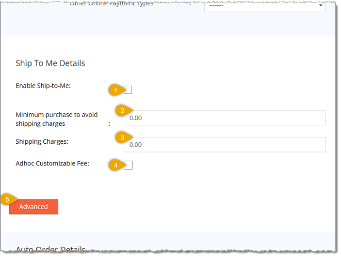 Image showing the Ship To Me Details area of the Create Store page of Settings with key features highlighted in the eTailPet system.