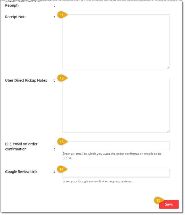 Image showing the lower part of the Other Info area of the Create Store page of Settings with key features highlighted in the eTailPet system.