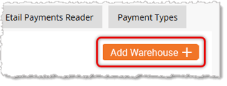 Image showing the Add Warehouse button on the Warehouse tab of Settings in the eTailPet system.