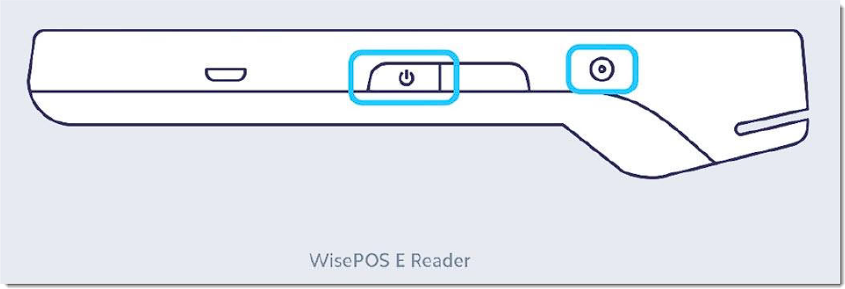 Image showing the power button and AC plug-in port for the WisePOS E / S700 card reader.