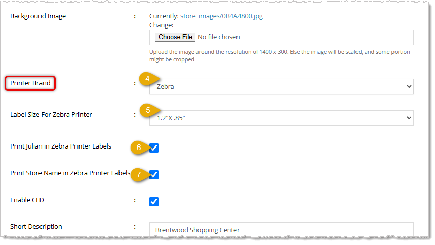 Image showing the Zebra label printer settings in the eTailPet system.