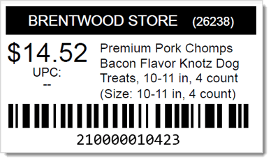 Example product label from the eTailPet system.