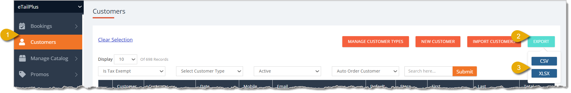 Image showing steps 1 to 3 for importing customer types.