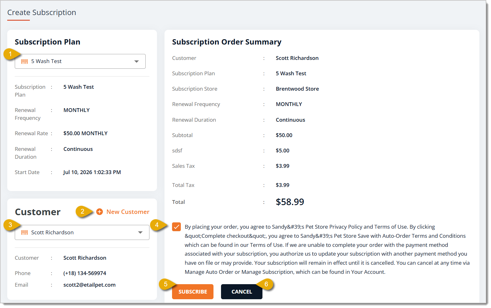 Image of the Create Subscription form.
